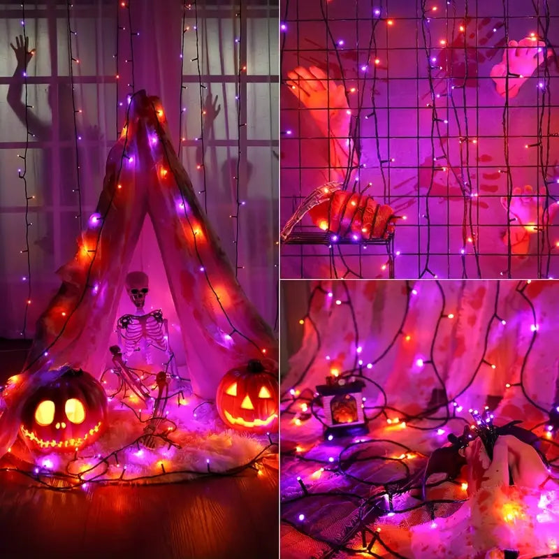 1 Solar Star Light String, (Orange+Purple), Outdoor Light String Rainproof And Without Electricity, Indoor Courtyard Garden Christmas Party Decoration, 32.8 Feet/393.7 Inch, 100 Lights