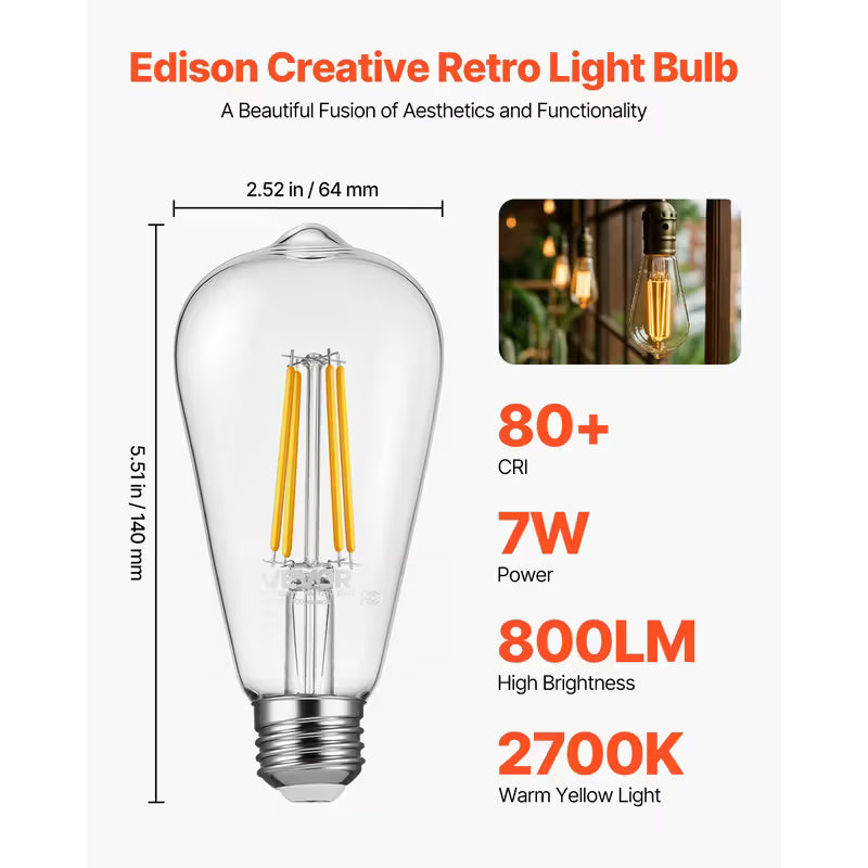 Edison Bulbs LED ST19 7W Dimmable 60W Replacement E26
