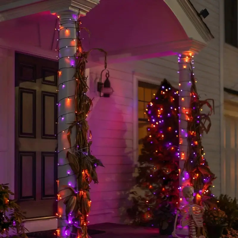1 Solar Star Light String, (Orange+Purple), Outdoor Light String Rainproof And Without Electricity, Indoor Courtyard Garden Christmas Party Decoration, 32.8 Feet/393.7 Inch, 100 Lights