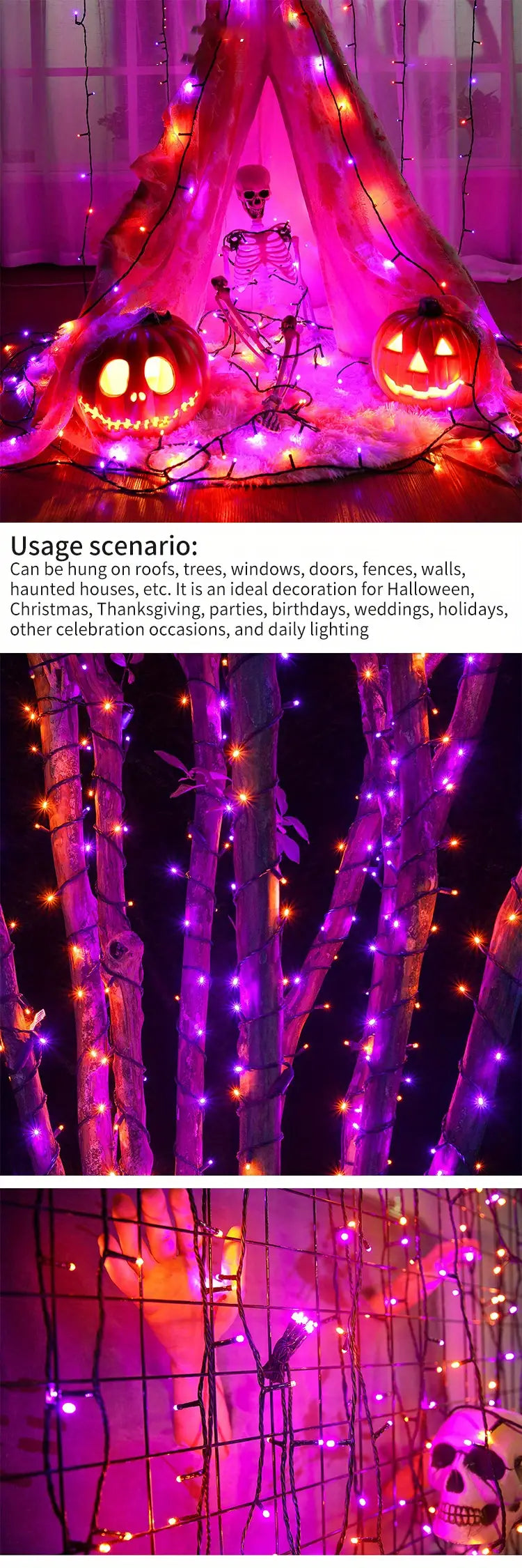 1 Solar Star Light String, (Orange+Purple), Outdoor Light String Rainproof And Without Electricity, Indoor Courtyard Garden Christmas Party Decoration, 32.8 Feet/393.7 Inch, 100 Lights