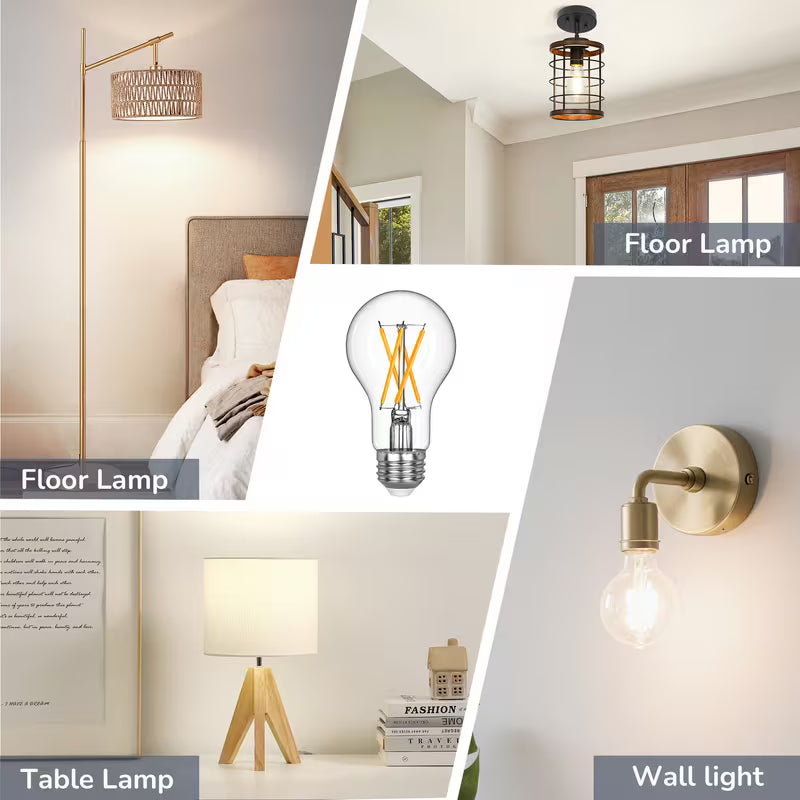LED Edison Bulbs, A19 Style E26 Dimmable Light Bulb, 60W Equivalent Warm Amber Cool White Light