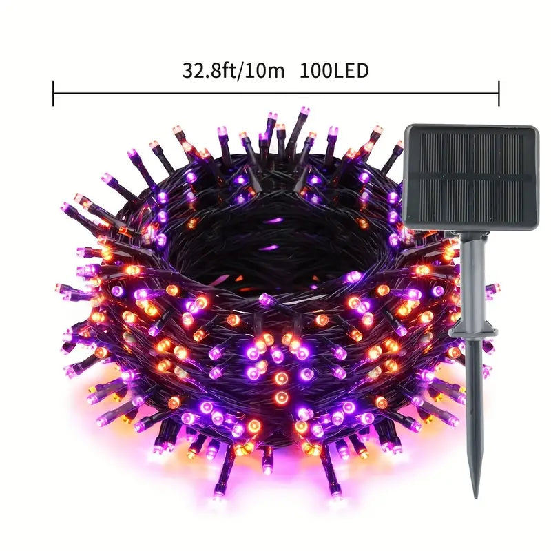 1 Solar Star Light String, (Orange+Purple), Outdoor Light String Rainproof And Without Electricity, Indoor Courtyard Garden Christmas Party Decoration, 32.8 Feet/393.7 Inch, 100 Lights