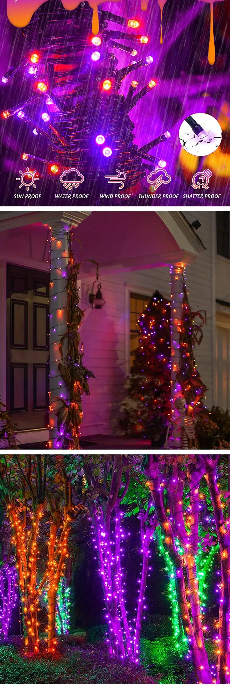1 Solar Star Light String, (Orange+Purple), Outdoor Light String Rainproof And Without Electricity, Indoor Courtyard Garden Christmas Party Decoration, 32.8 Feet/393.7 Inch, 100 Lights