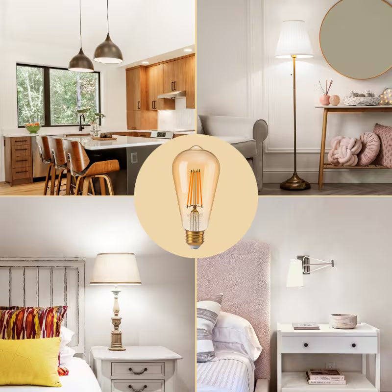 ST64 Vintage Edison LED Light Bulbs – 60W Equivalent, 2200K Warm Glow (E26 Base)