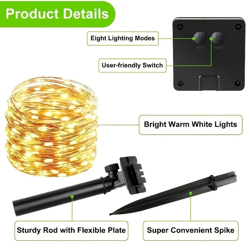 1pc LED Solar Light, Outdoor Waterproof Fairy Garland String Lights, Solar Lamp Decoration For Christmas, Party, Garden