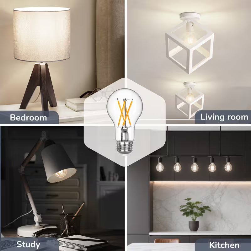 LED Edison Bulbs, A19 Style E26 Dimmable Light Bulb, 60W Equivalent Warm Amber Cool White Light