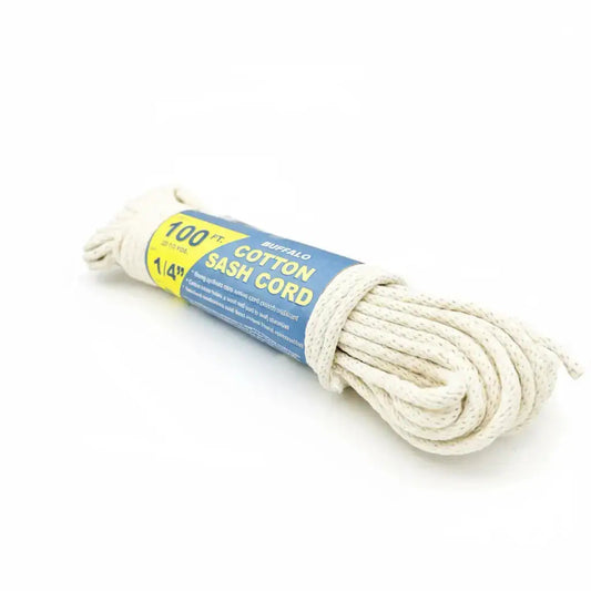 Roll of cotton sash cord with a label on a white background