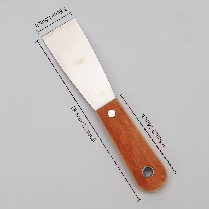 8pcs set of multiple size mirror putty knives - stainless steel scraper with wooden handle, used for painting, drywall, and tile cleaning