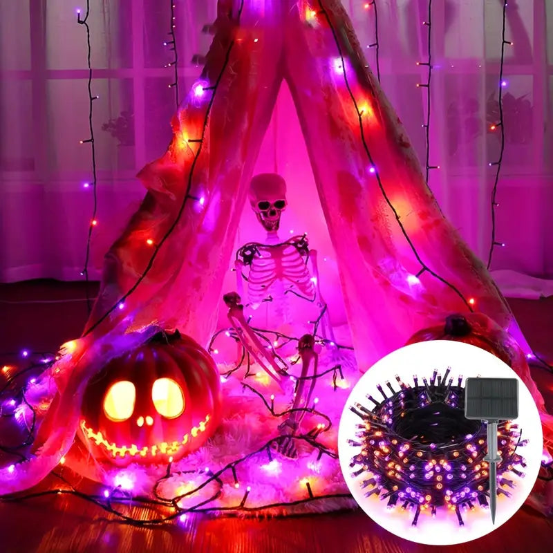 1 Solar Star Light String, (Orange+Purple), Outdoor Light String Rainproof And Without Electricity, Indoor Courtyard Garden Christmas Party Decoration, 32.8 Feet/393.7 Inch, 100 Lights