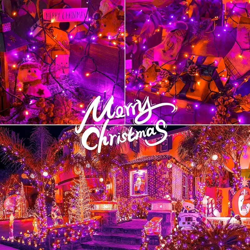 1 Solar Star Light String, (Orange+Purple), Outdoor Light String Rainproof And Without Electricity, Indoor Courtyard Garden Christmas Party Decoration, 32.8 Feet/393.7 Inch, 100 Lights